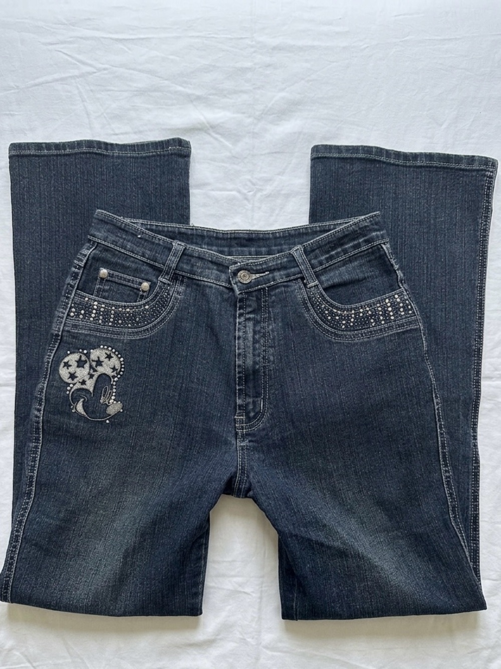 Y2K Shyger Mickey Mouse Embroidered Embellished Denim Jeans